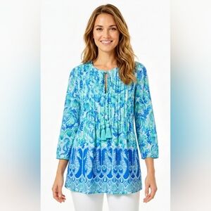 NWOT Lilly Pulitzer Marilina Sea Glass Aqua Seeing Double  Engineered Tunic XXS